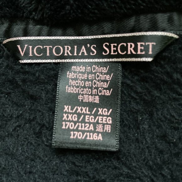 Victoria's Secret‎ Black Plush Robe, Size XL, Fleece Cozy Belt Logo Pockets NEW - Picture 5 of 11
